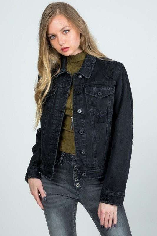 REGULAR DENIM JACKET WITH DESTROY - LOLA LUXE