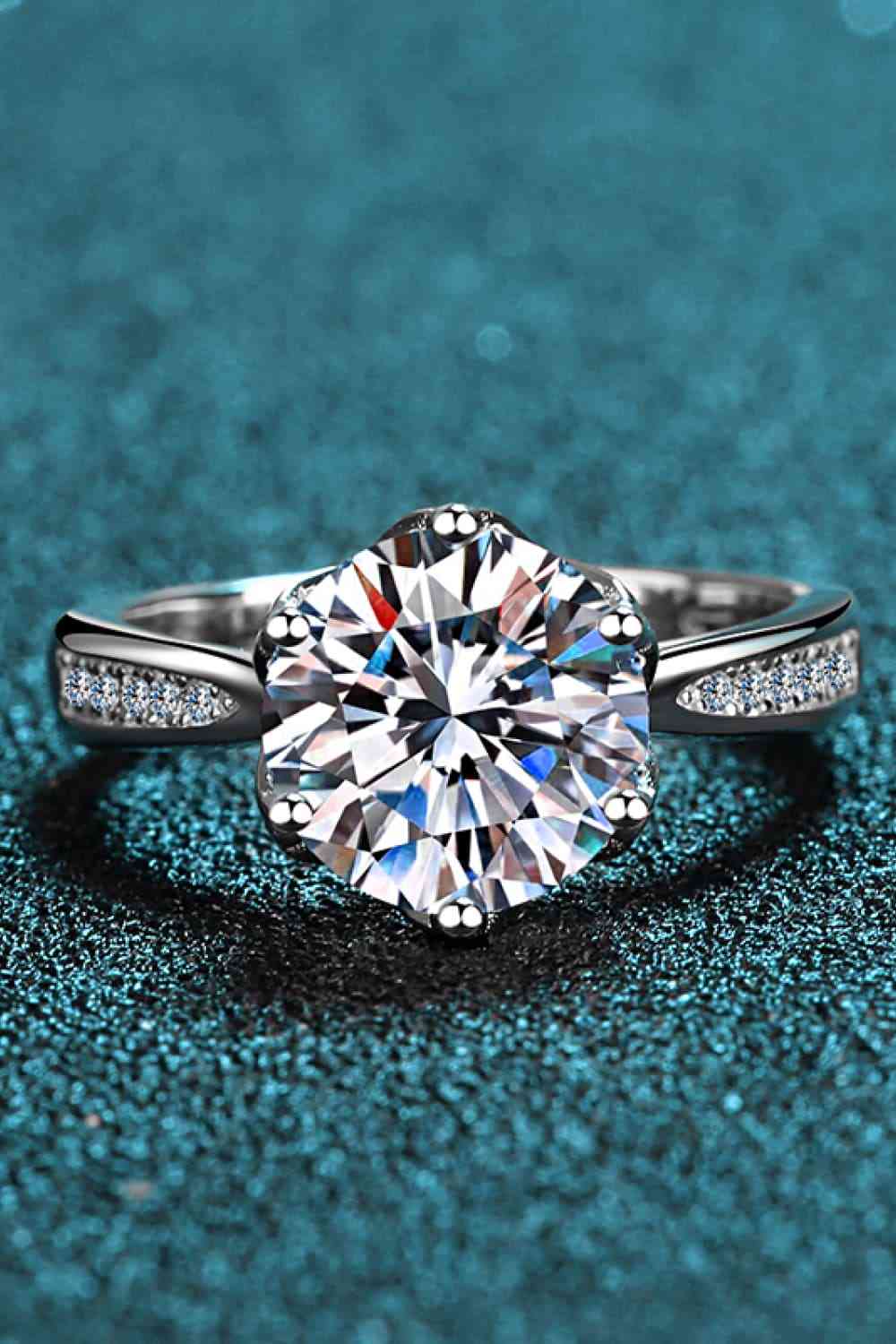 3 Carat Moissanite Rhodium-Plated Side Stone Ring - lolaluxeshop