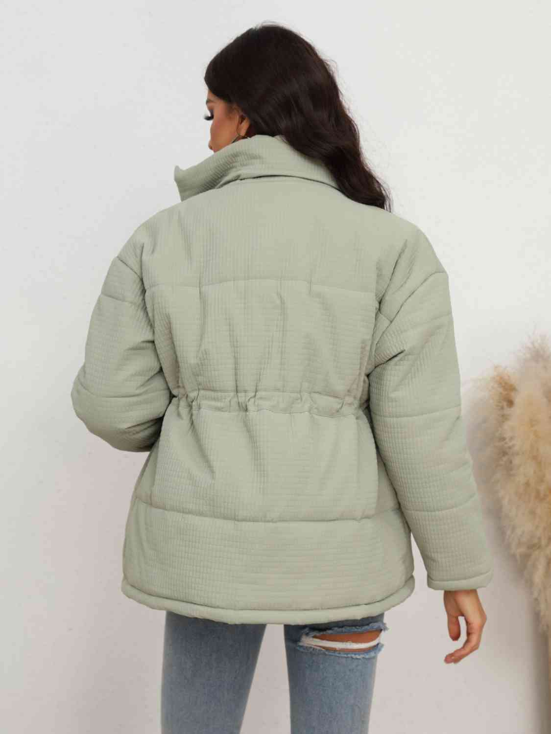 Drawstring Waist Zip-Up Puffer Jacket - lolaluxeshop