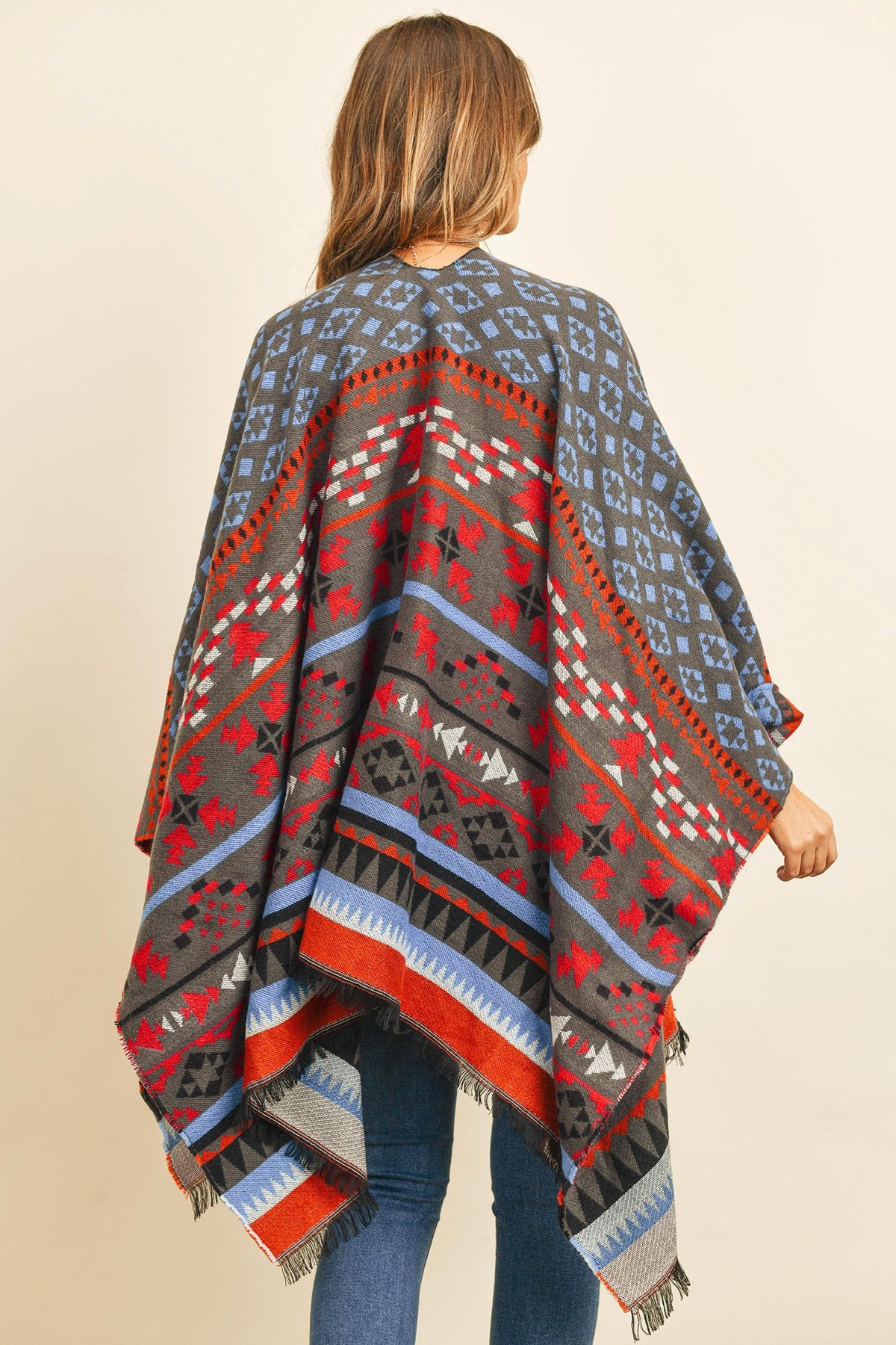 Hdf3148 - Native Pattern Open Front Kimono - LOLA LUXE