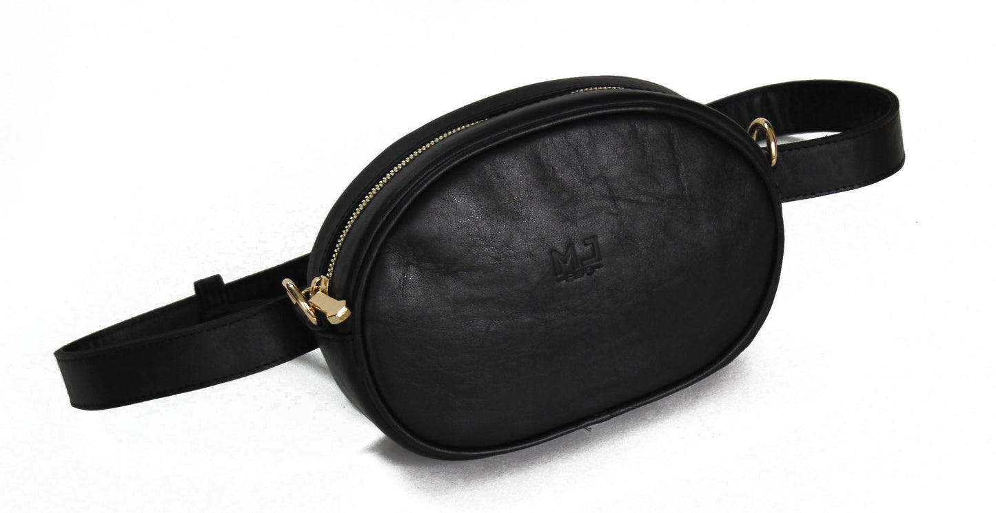 Leather Black  Belt Bag - LOLA LUXE