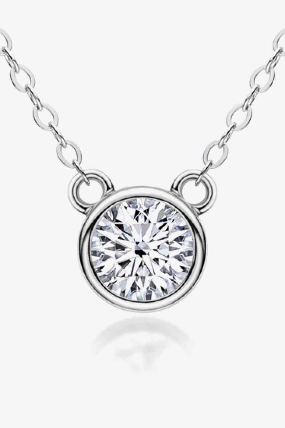 925 Sterling Silver 1 Carat Moissanite Round Pendant Necklace - lolaluxeshop