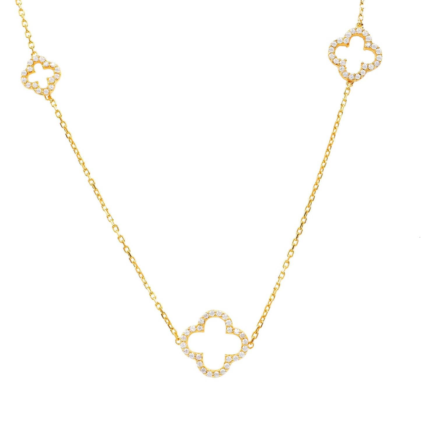 Open Clover Long White Cz Necklace Gold - lolaluxeshop