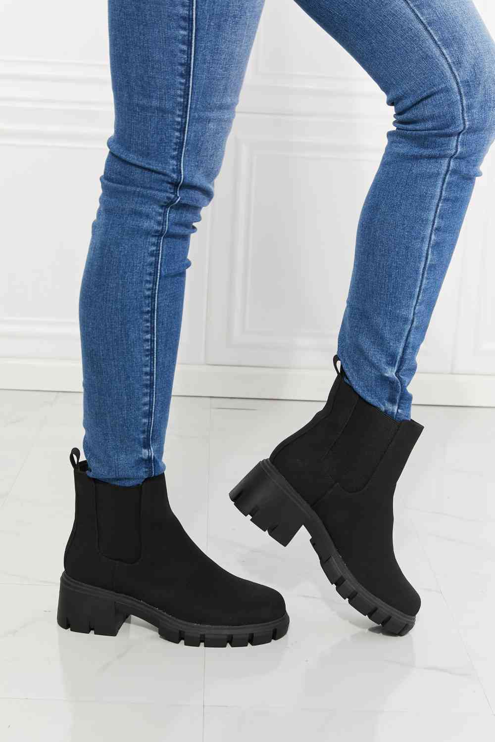 MMShoes Work For It Matte Lug Sole Chelsea Boots in Black - lolaluxeshop