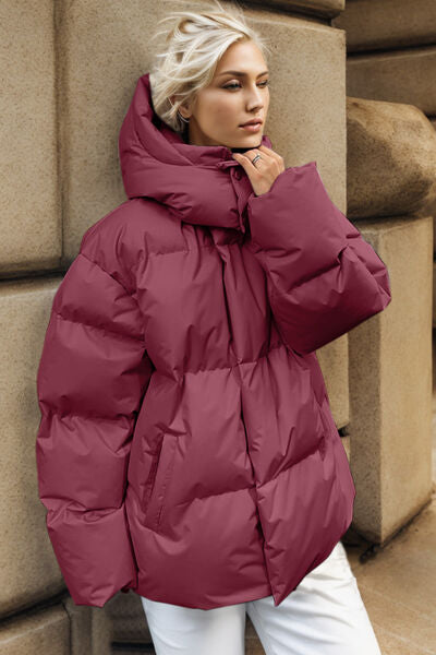 Pocketed Zip Up Hooded Puffer Jacket - lolaluxeshop