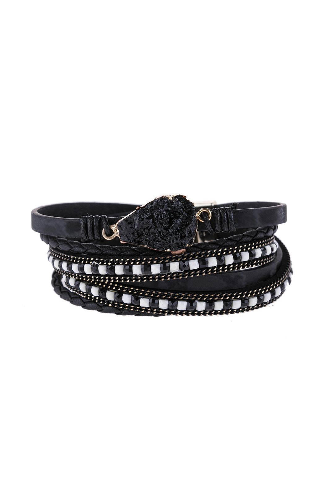 Hdb2981 - Druzy Stone Leather Wrap Magnetic Bracelet - LOLA LUXE