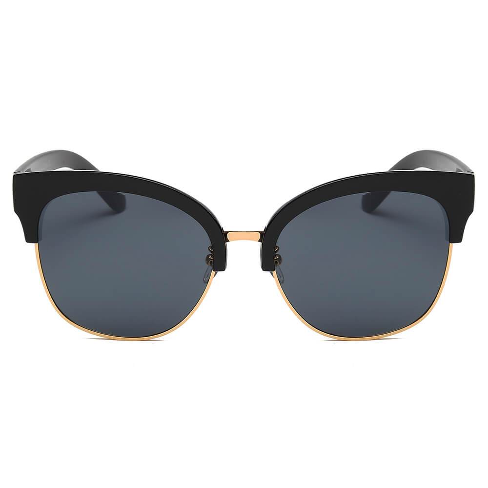 JENISON | Flat Mirrored Lens Clubmaster Horned Rim Sunglasses - lolaluxeshop