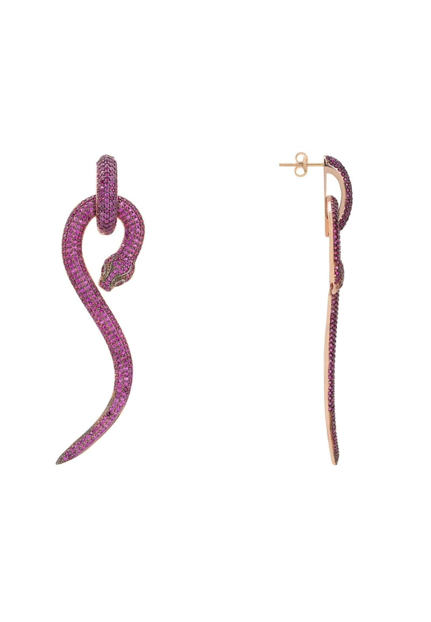 Anaconda Snake Drop Earrings Rosegold Ruby - lolaluxeshop