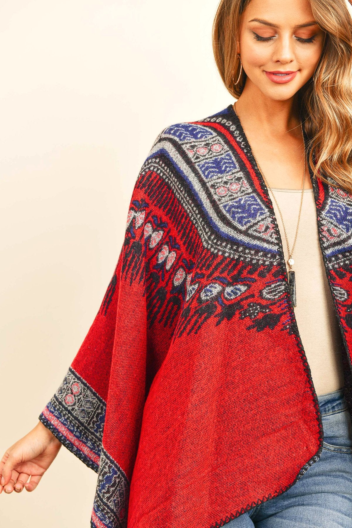 Hdf3143 - Native Pattern Open Front Kimono - LOLA LUXE