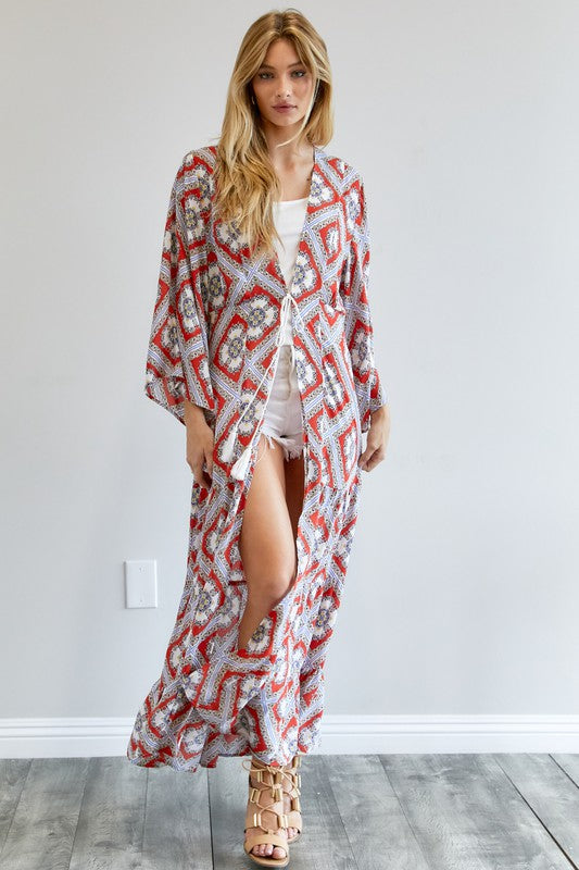 PRINTED LONG SLEEVE LOOSE KIMONO - LOLA LUXE