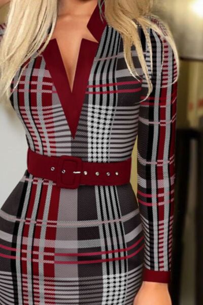 Printed Notched Long Sleeve Wrap Dress - lolaluxeshop