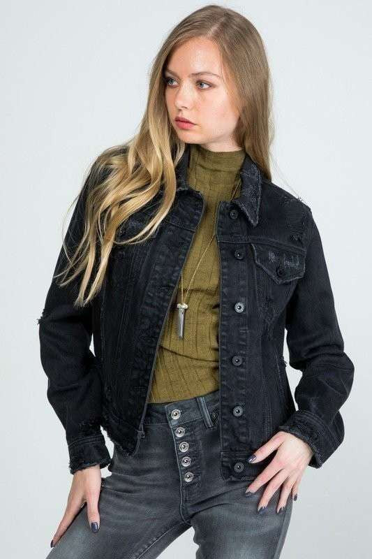 REGULAR DENIM JACKET WITH DESTROY - LOLA LUXE