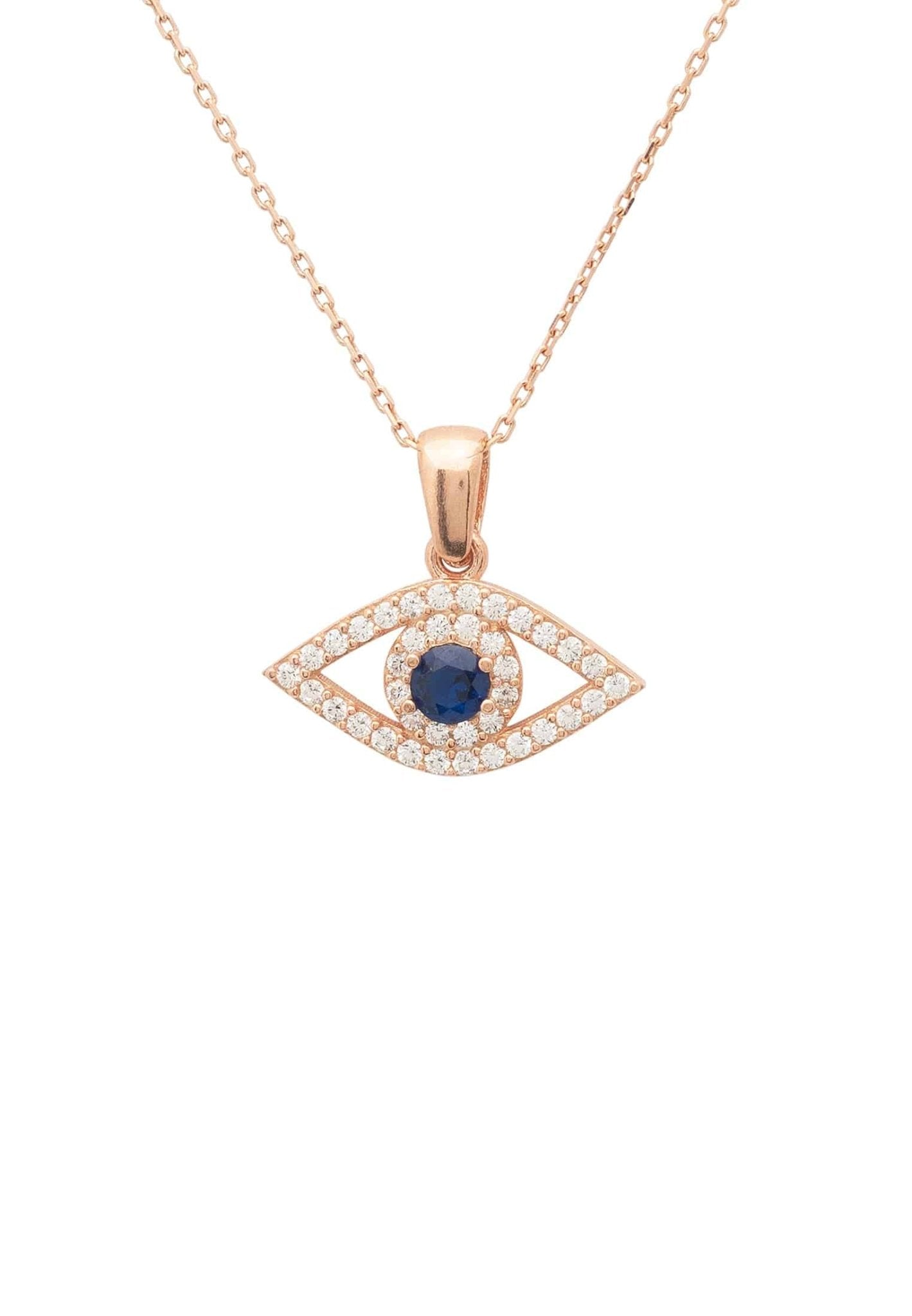 Evil Eye Elliptical Necklace Blue Rosegold - lolaluxeshop