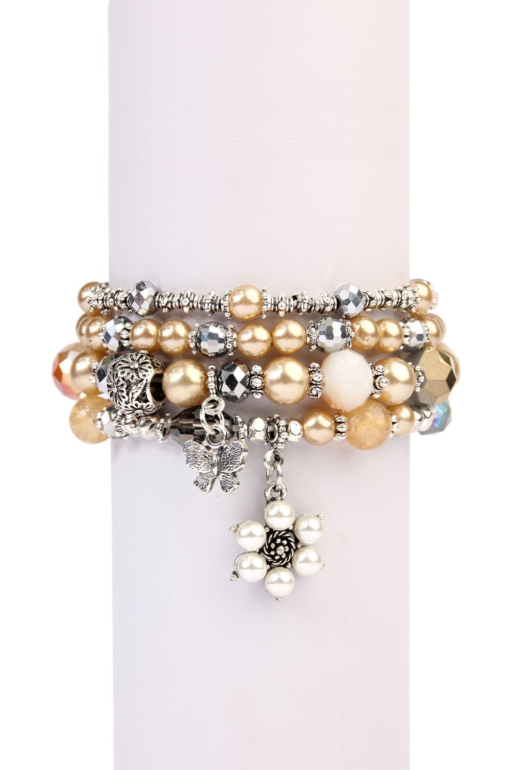 Hdb2076 - Butterfly Pearl Classy Stackable Bracelet - LOLA LUXE