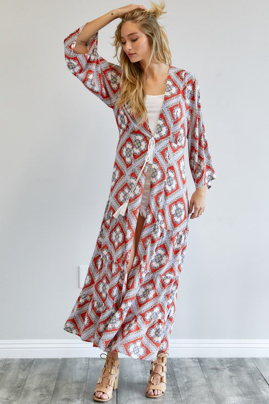 PRINTED LONG SLEEVE LOOSE KIMONO - LOLA LUXE