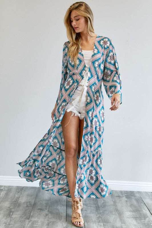 PRINTED LONG SLEEVE LOOSE KIMONO - LOLA LUXE