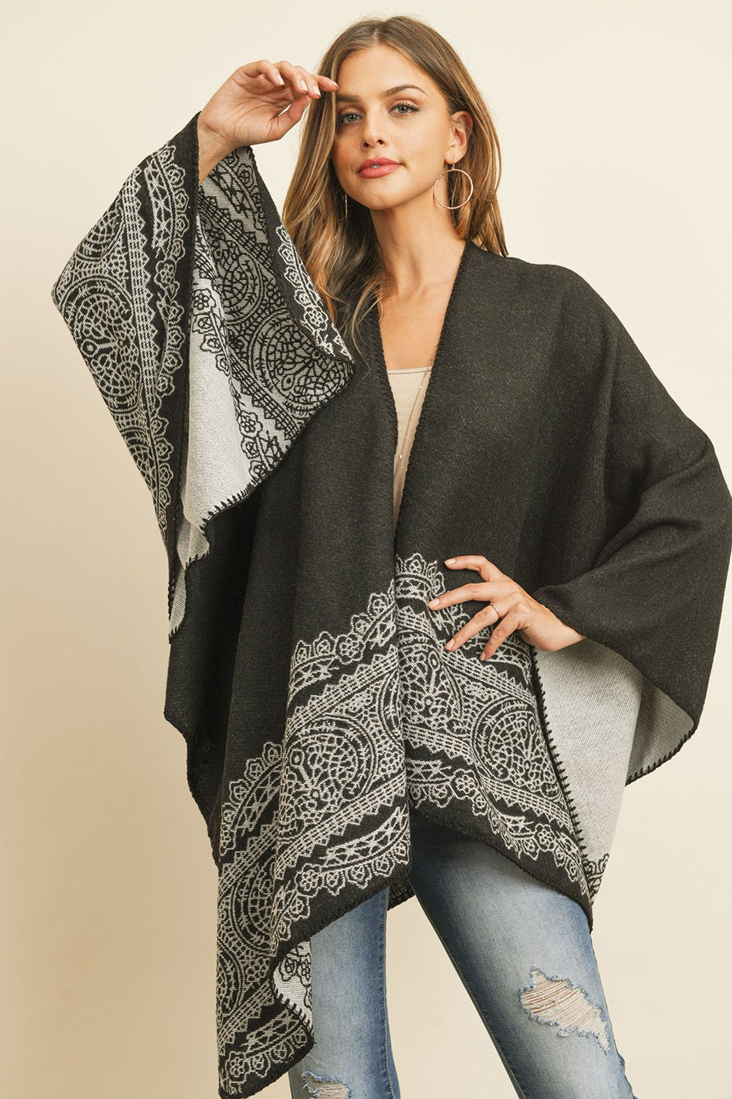 Hdf3075 - Mandala Mid Thigh Length Kimono - LOLA LUXE