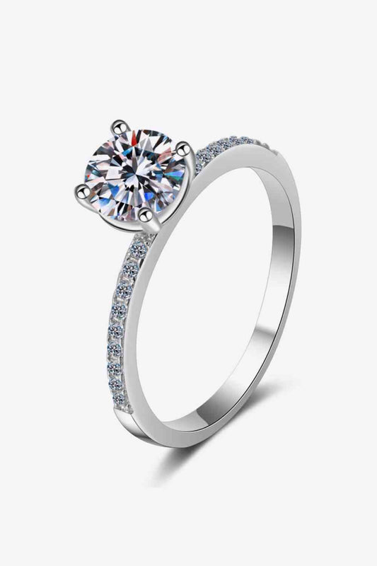 1 Carat Moissanite Rhodium-Plated Side Stone Ring - lolaluxeshop