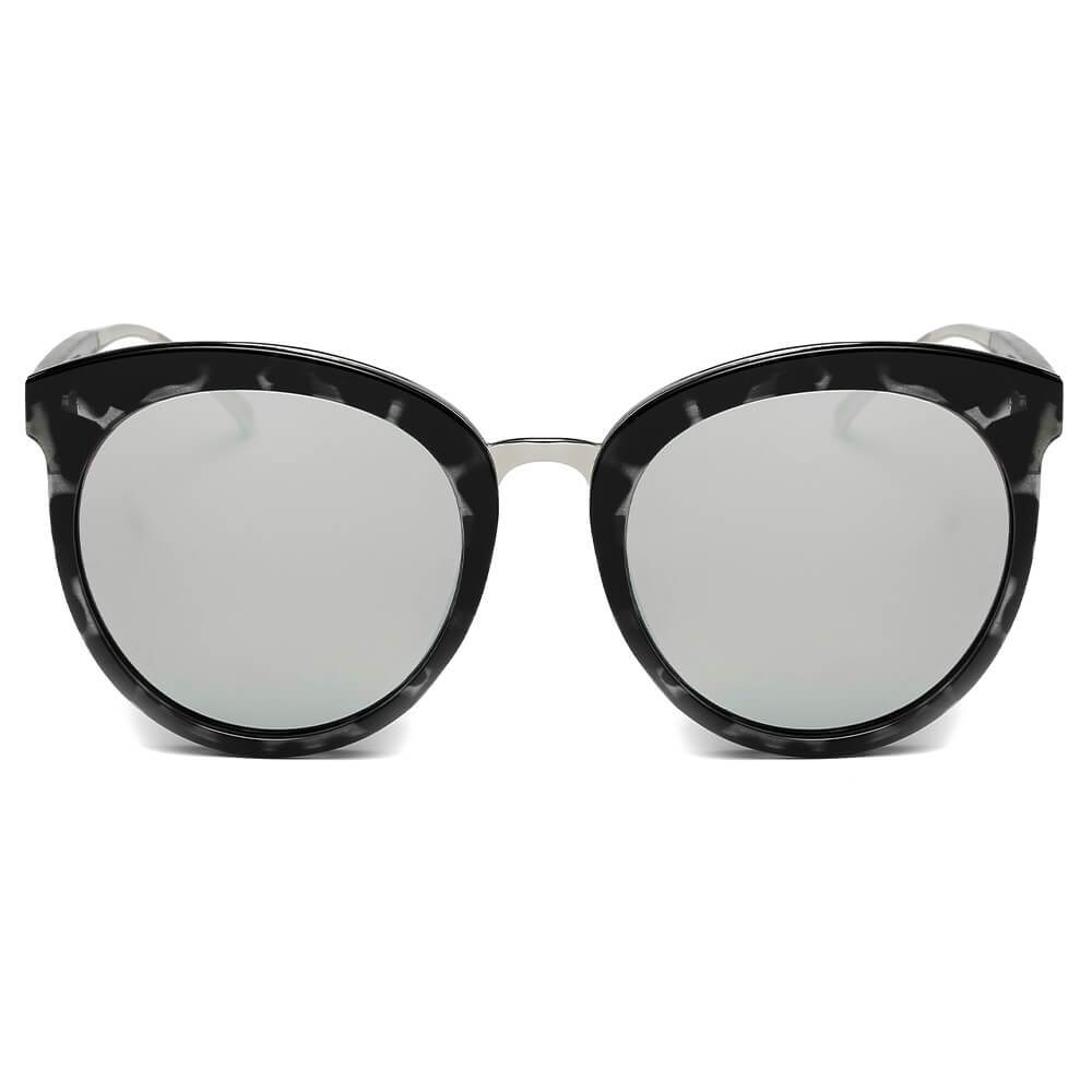 NORTH | Women's Oversized Round Mirrored Lens Horned Rim Sunglasses - lolaluxeshop