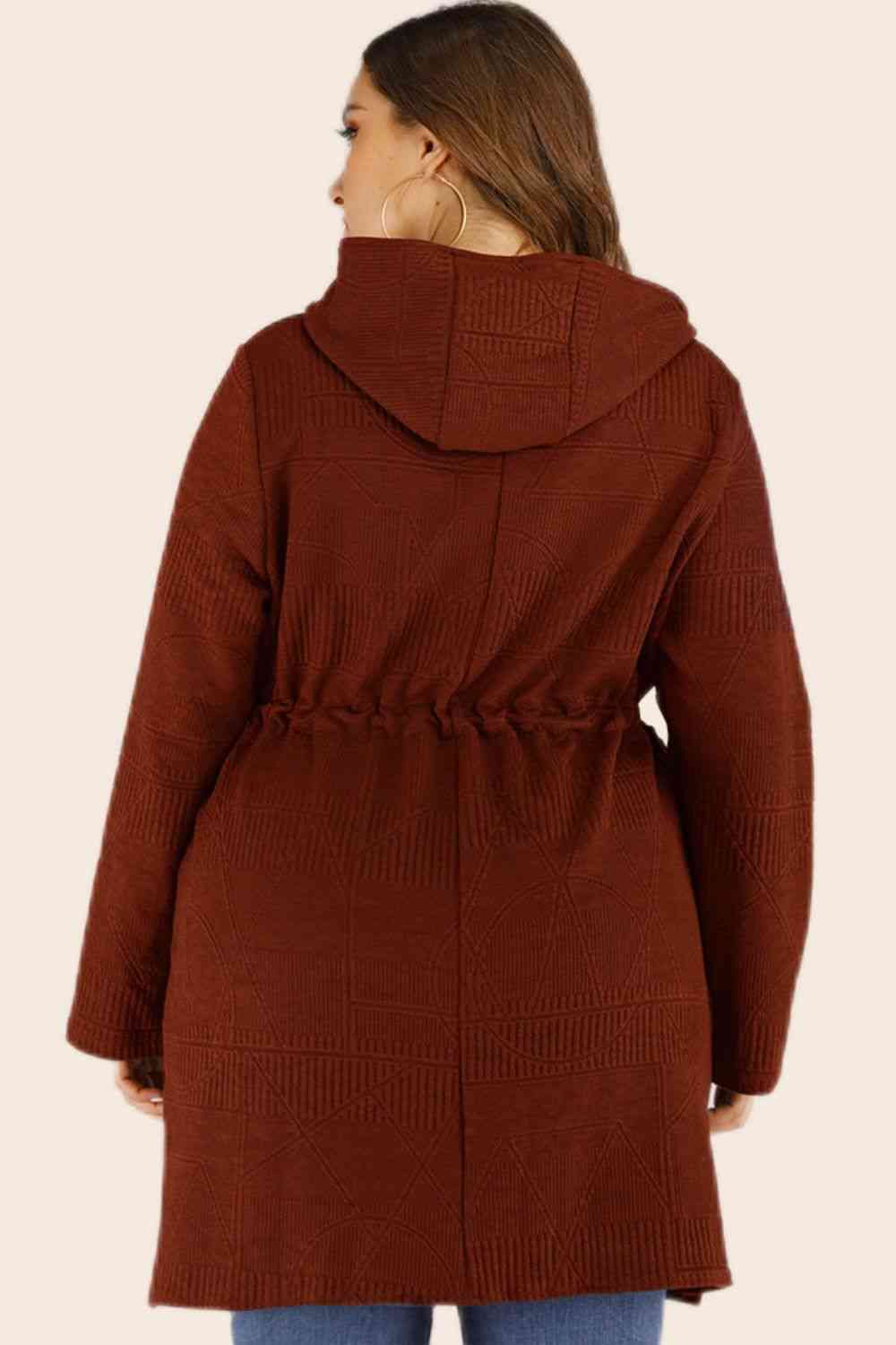 Plus Size Drawstring Waist Hooded Cardigan with Pockets - lolaluxeshop