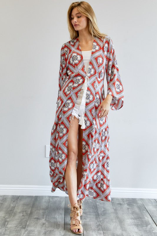 PRINTED LONG SLEEVE LOOSE KIMONO - LOLA LUXE