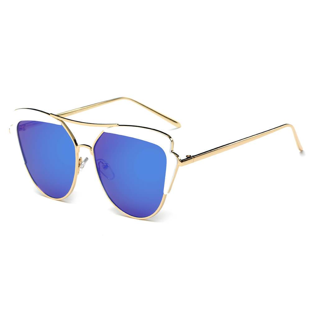 Galveston - Women's Brow Bar Mirrored Lens Cat Eye Sunglasses - lolaluxeshop