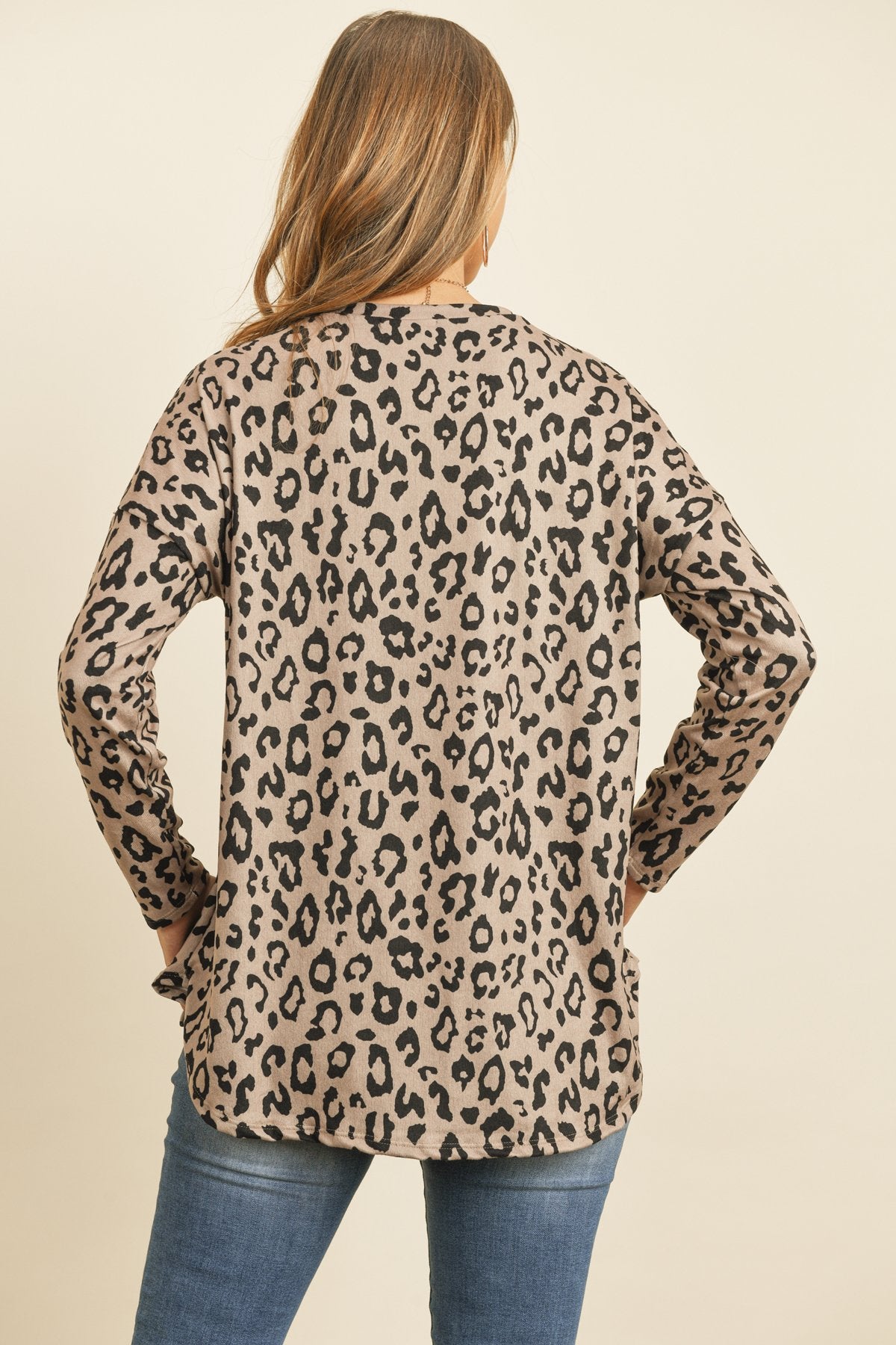 Long Sleeve Animal Print Rounded Hem Top - LOLA LUXE