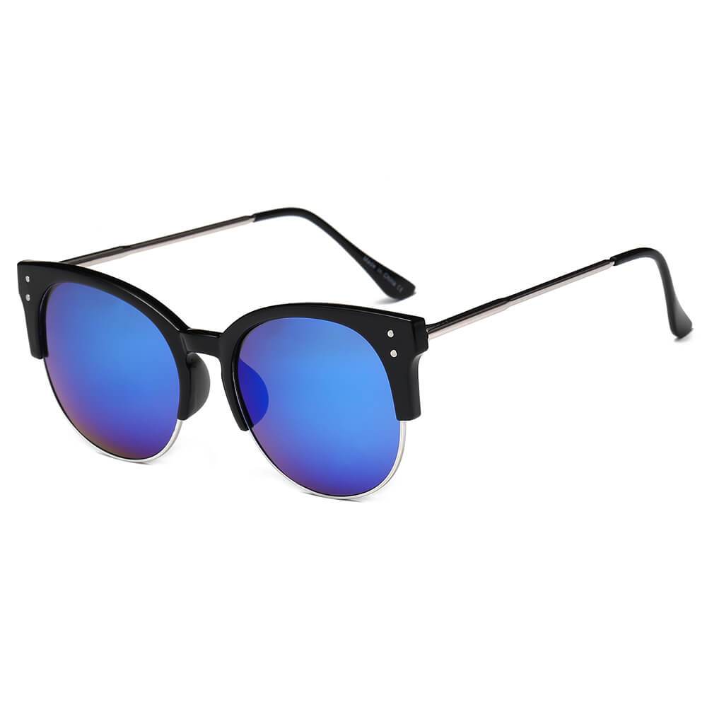 ABANDA |  Round Mirrored Flat Lens Half Frame Sunglasses Circle - lolaluxeshop