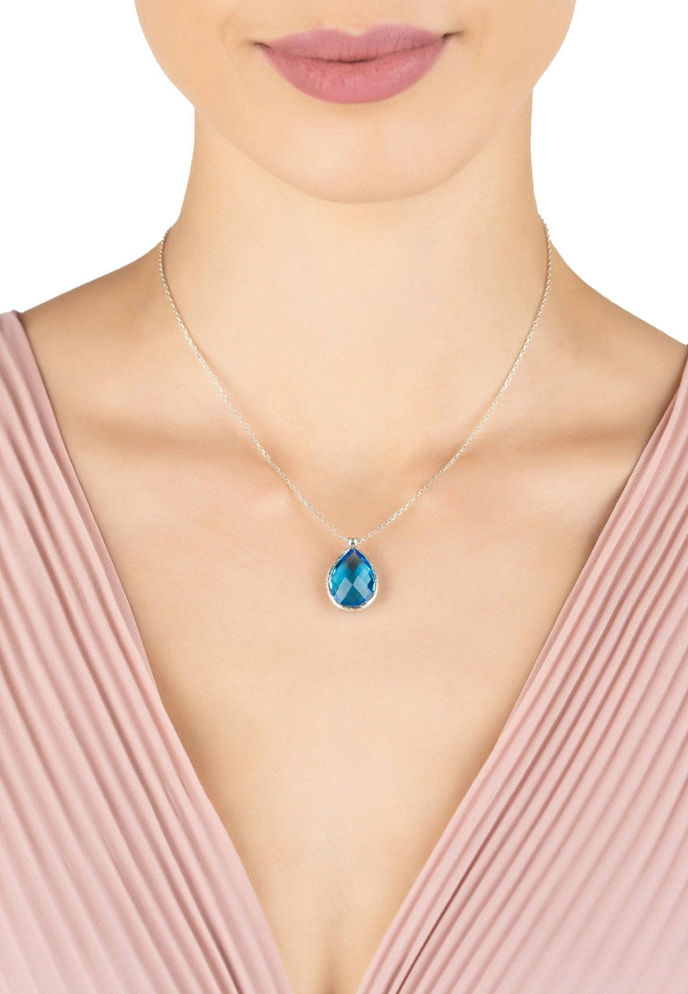 Petite Drop Necklace Silver Blue Topaz Hydro - lolaluxeshop