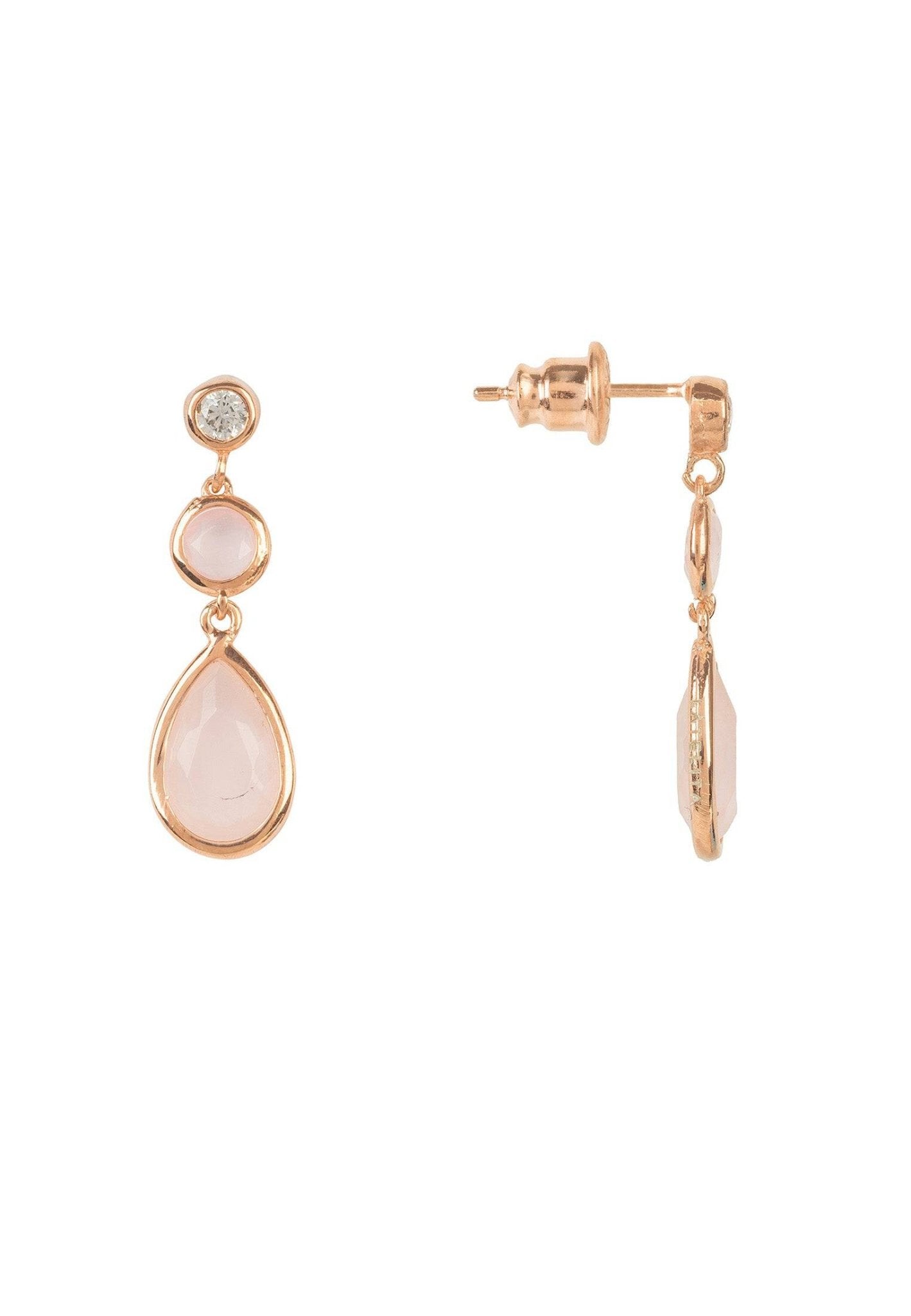 Tuscany Gemstone Drop Earring Rose Gold Rose Quartz - lolaluxeshop