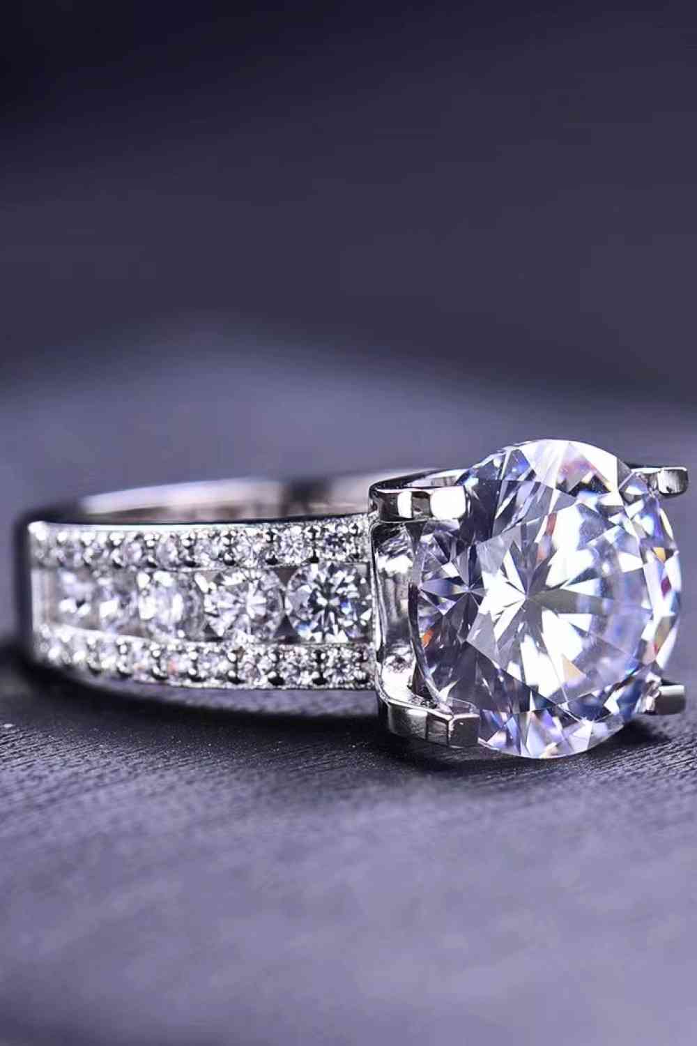 Platinum-Plated 5 Carat Moissanite Side Stone Ring - lolaluxeshop