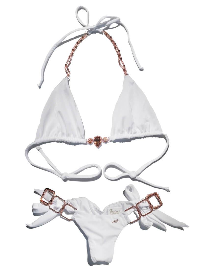 Tessa Triangle Top & Tie Side Bottom - White - LOLA LUXE