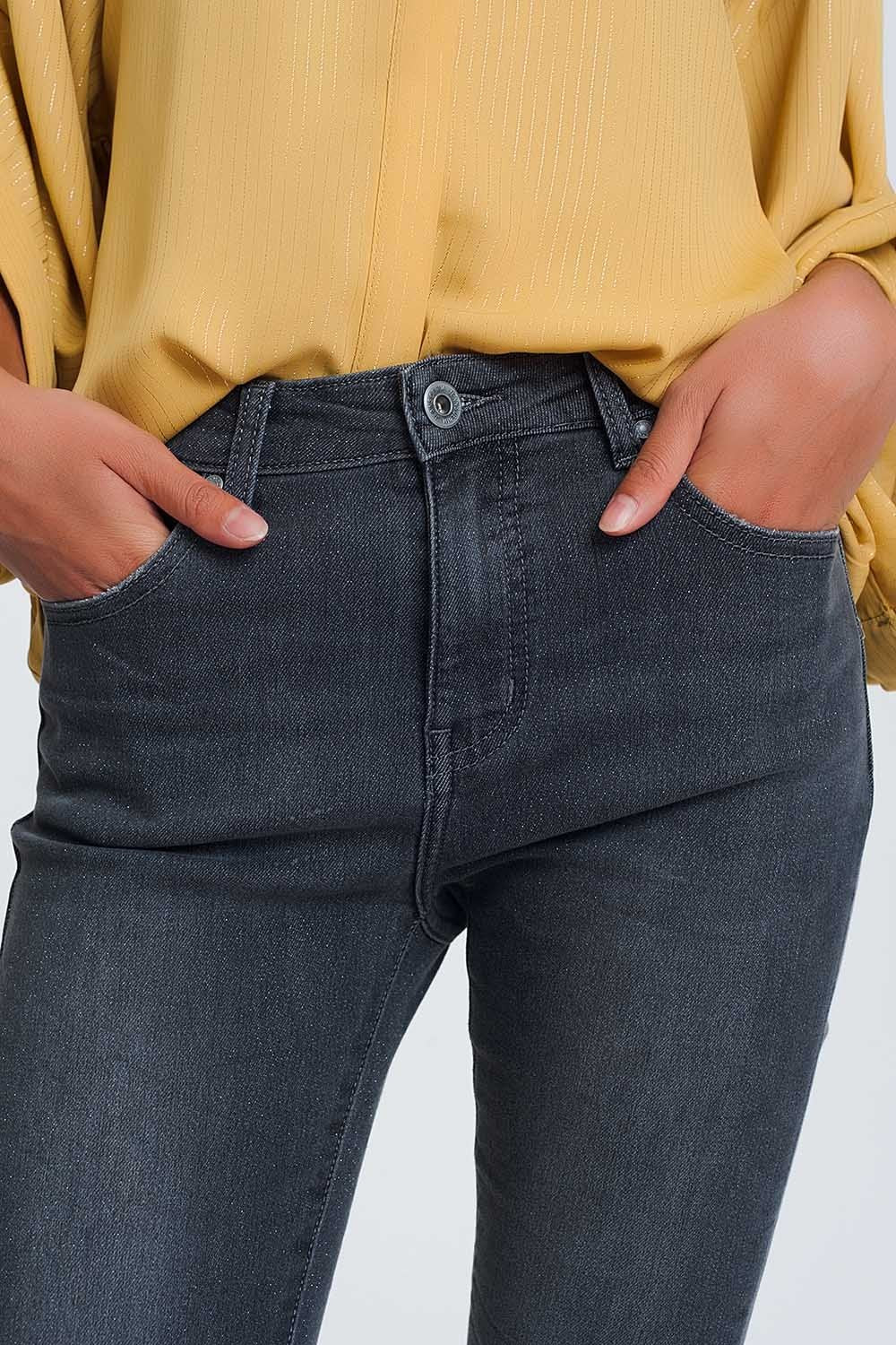 High Waisted Denim Jeans in Glitter Fabric - LOLA LUXE