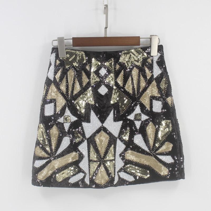 Geometric Color Block Beaded Sequin Skirt - LOLA LUXE