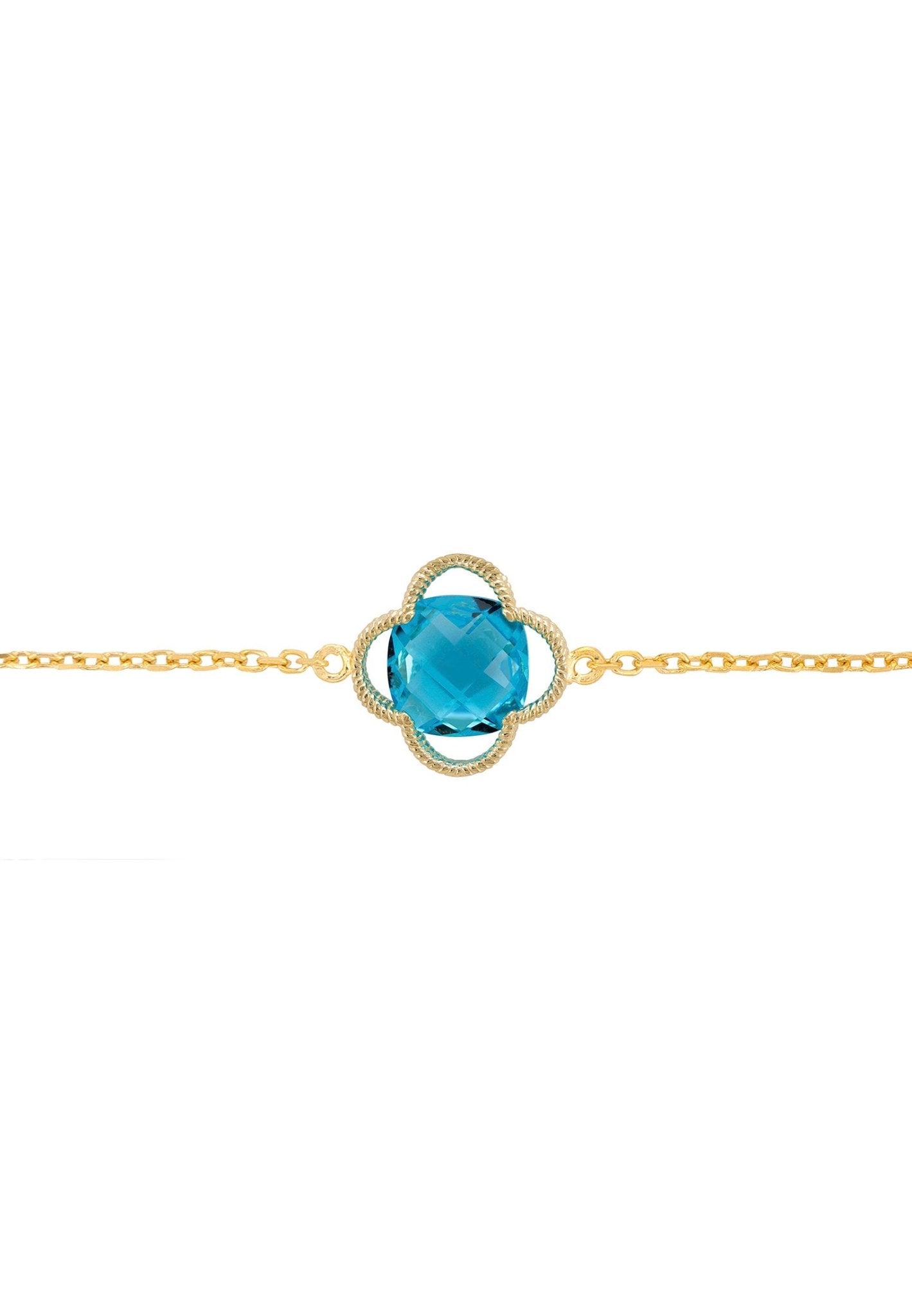 Open Clover Flower Gemstone Bracelet Gold Blue Topaz - lolaluxeshop