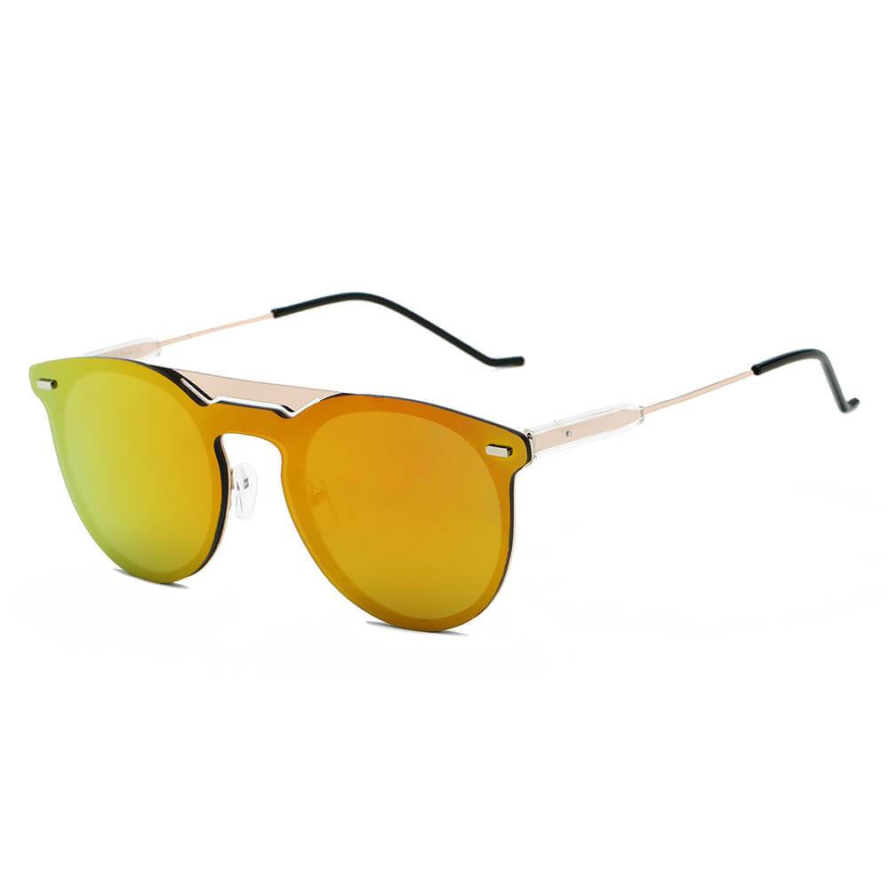 INDIO | Retro Mirrored Brow-Bar Design Circle Round Fashion Sunglasses - lolaluxeshop