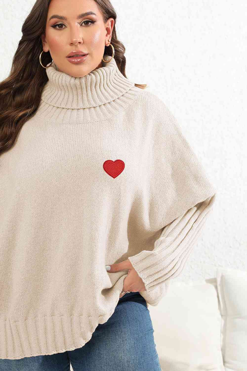 Plus Size Turtle Neck Long Sleeve Sweater - lolaluxeshop