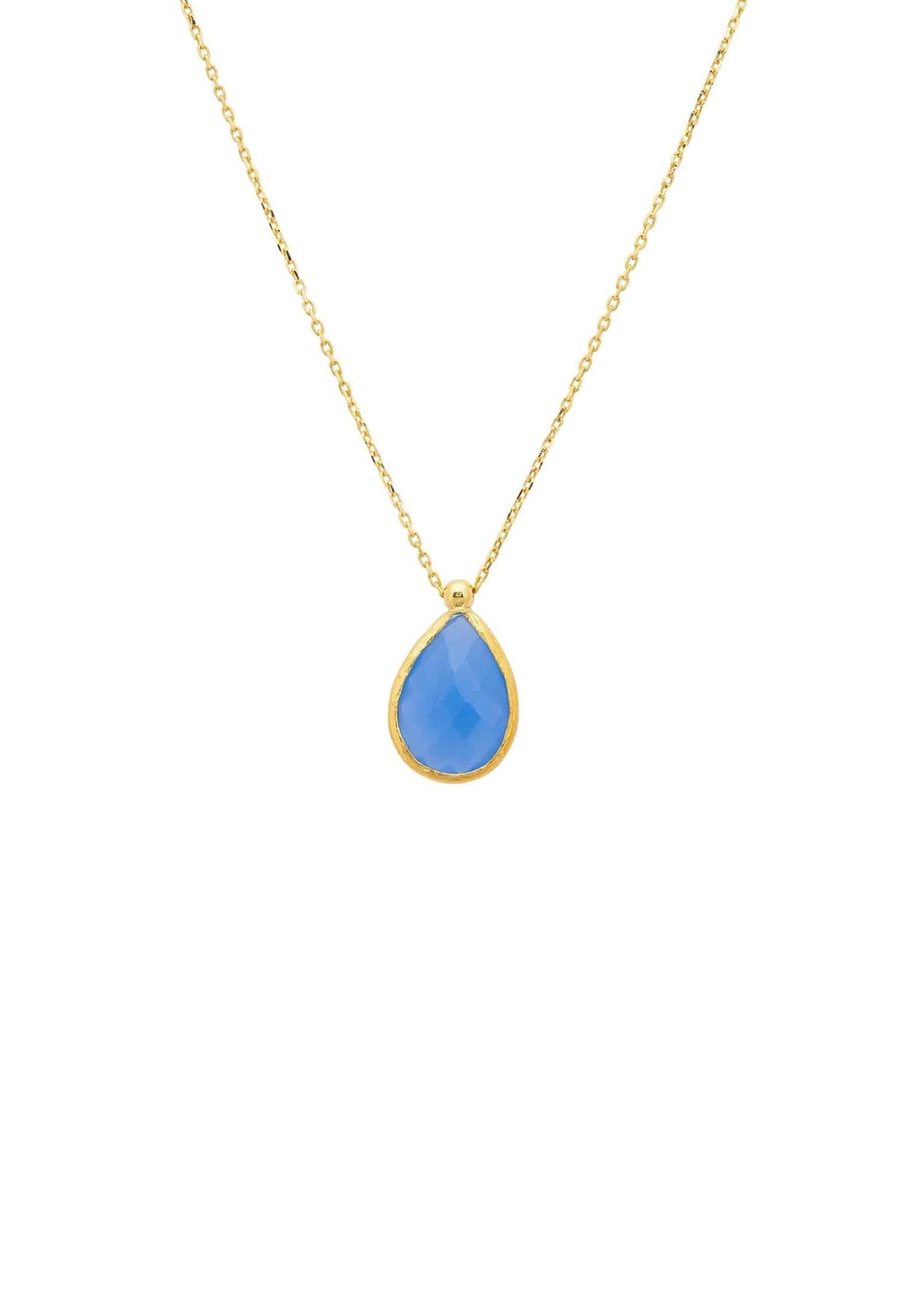 Petite Drop Necklace Gold Dark Blue Chalcedony - lolaluxeshop