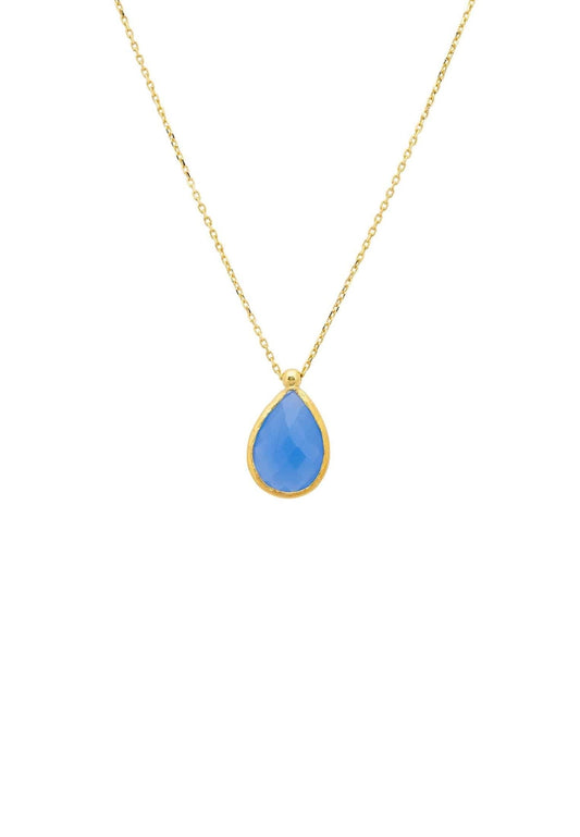 Petite Drop Necklace Gold Dark Blue Chalcedony - lolaluxeshop