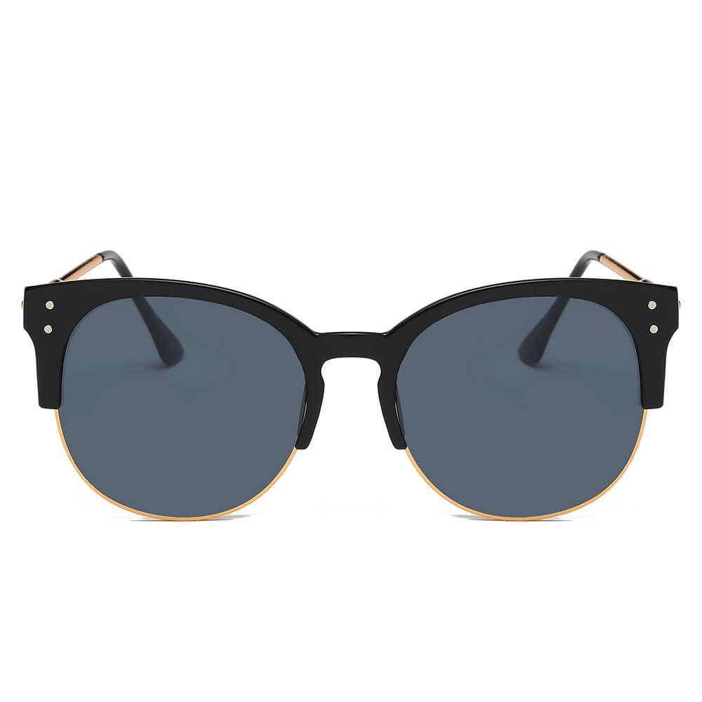 ABANDA |  Round Mirrored Flat Lens Half Frame Sunglasses Circle - lolaluxeshop