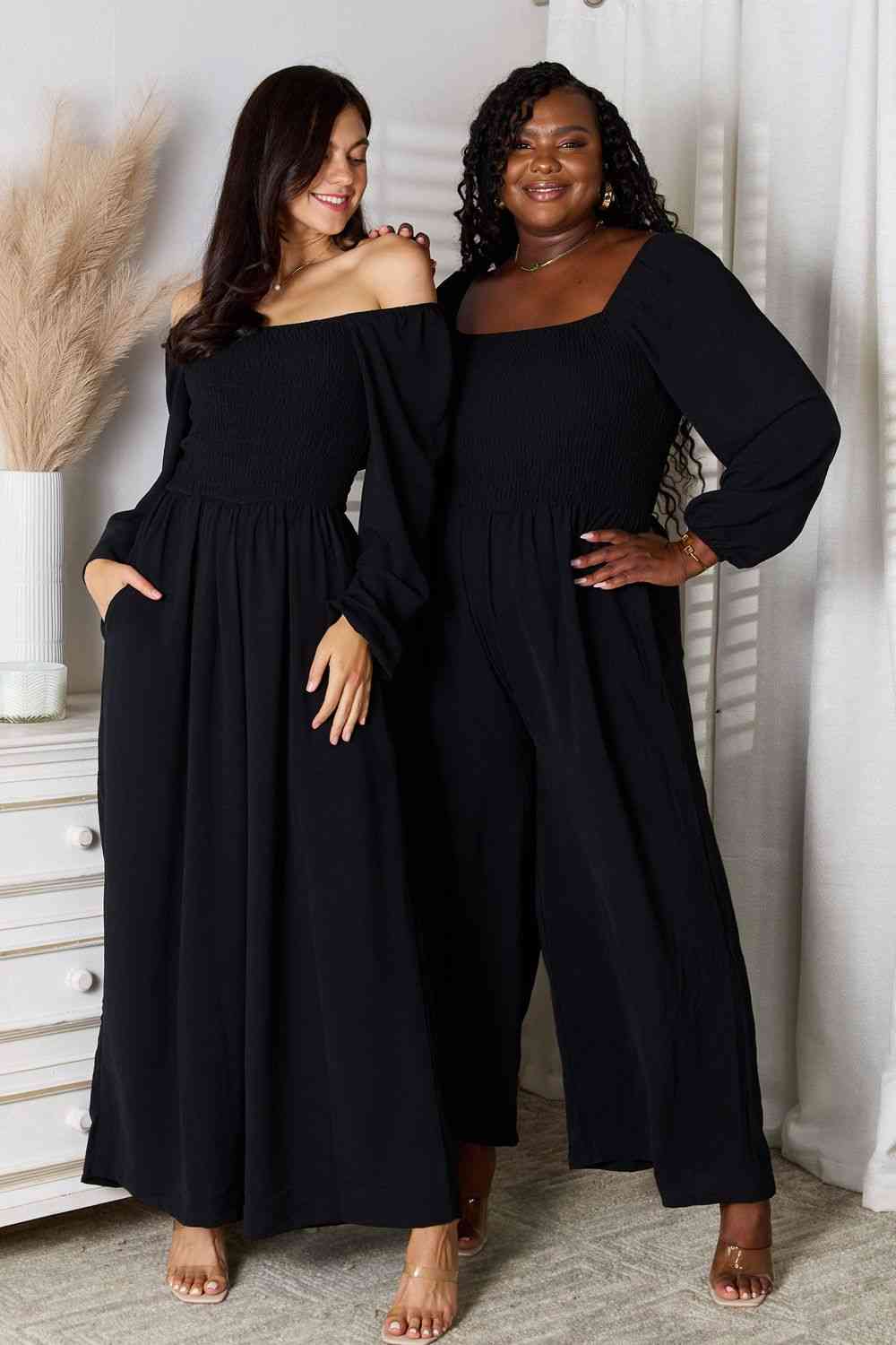 Double Take Square Neck Jumpsuit with Pockets - lolaluxeshop