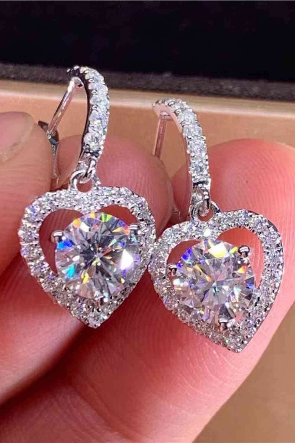 2 Carat Moissanite Platinum-Plated Heart Drop Earrings - lolaluxeshop