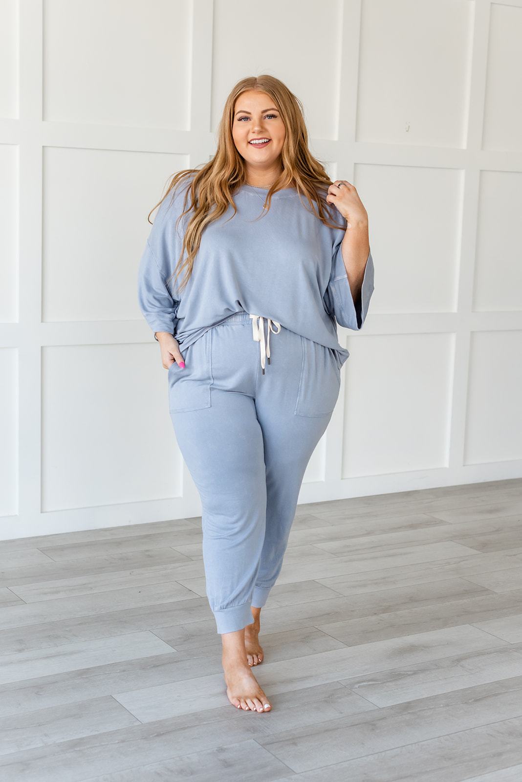 Lazy Weekend French Terry Top- Blue - LOLA LUXE