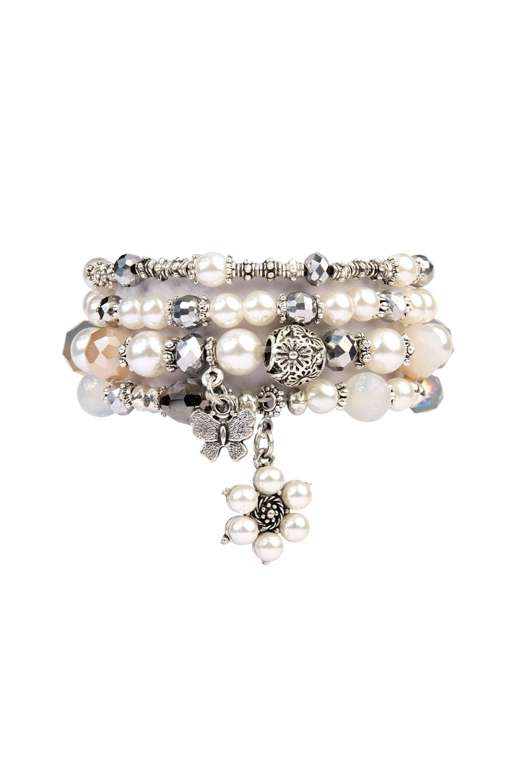 Hdb2076 - Butterfly Pearl Classy Stackable Bracelet - LOLA LUXE