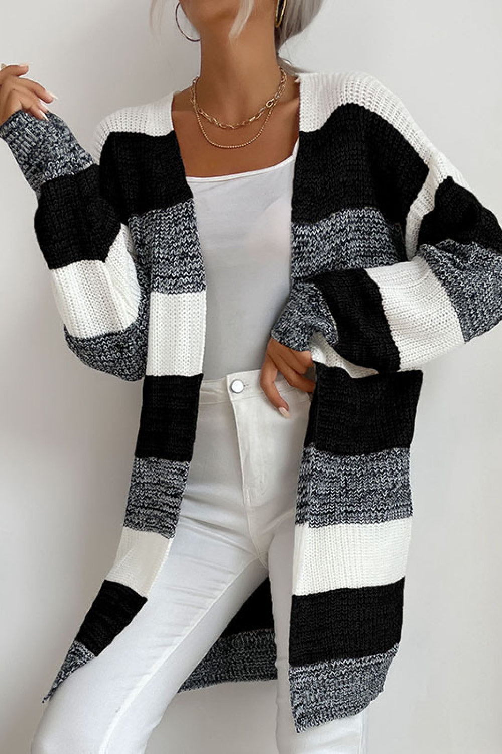 Striped Long Sleeve Duster Cardigan - LOLA LUXE