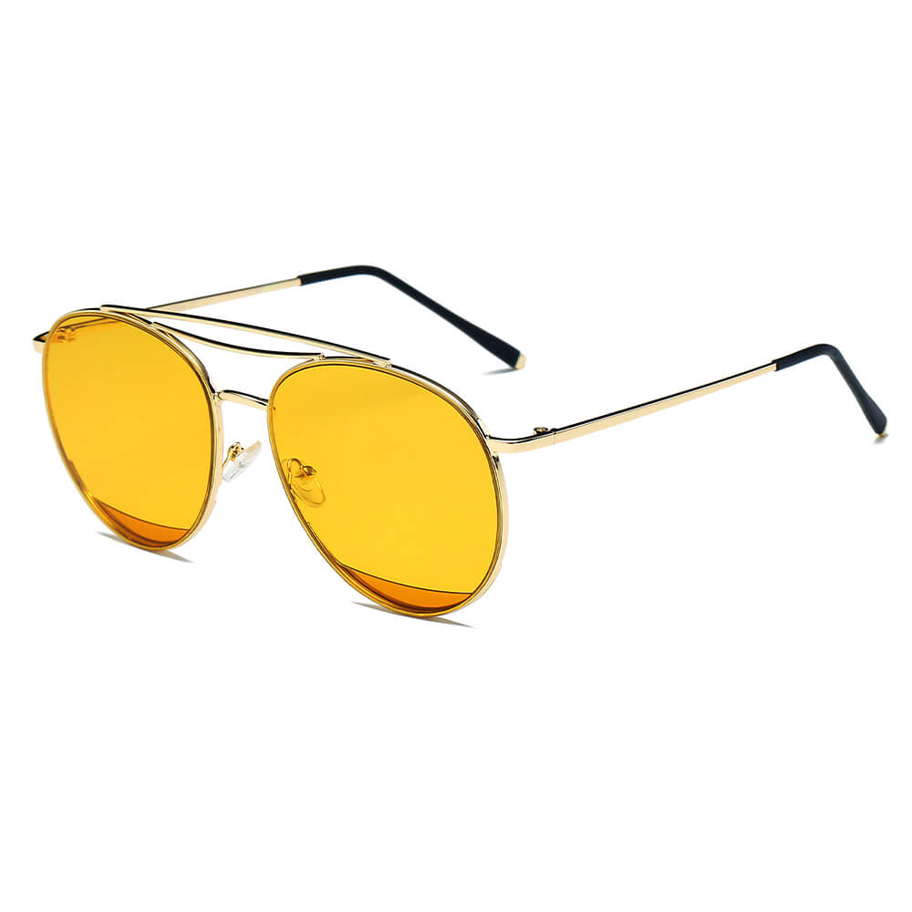 LOWELL | Unisex Round Double Brow Bar Aviator Style Sunglasses - lolaluxeshop