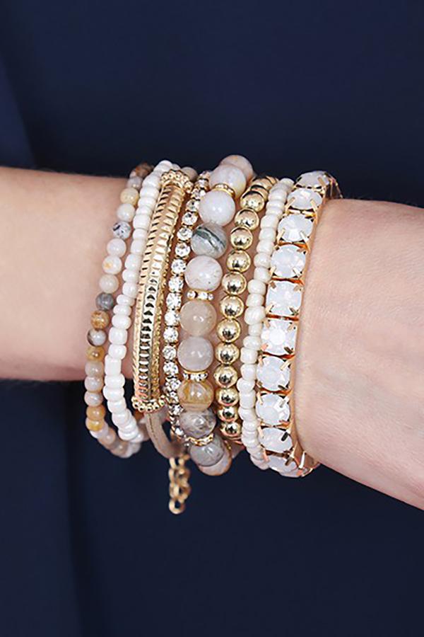 Hdb2269 - Plus Size Stackable Beads Bracelet Set - LOLA LUXE