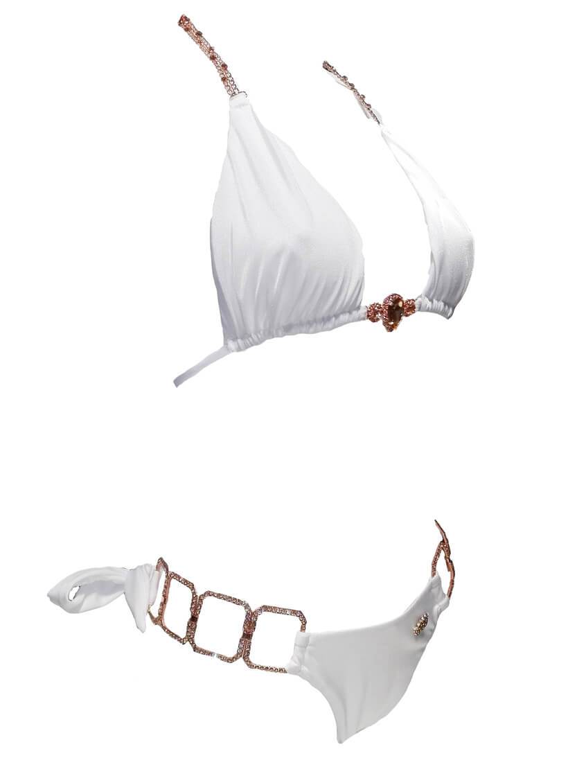 Tessa Triangle Top & Tie Side Bottom - White - LOLA LUXE