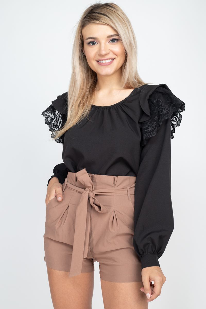 Balloon Sleeve Lace Ruffle Top - LOLA LUXE