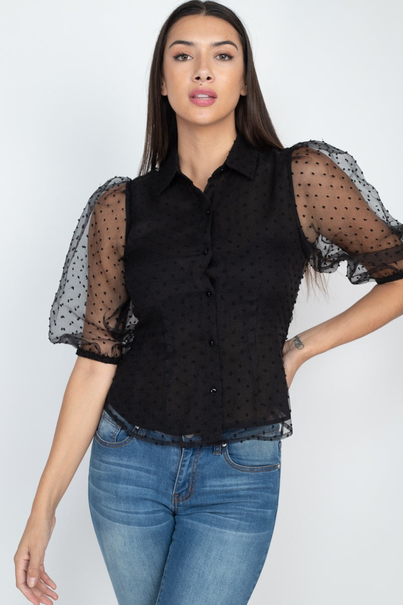 Contrast Dot Print Top - LOLA LUXE